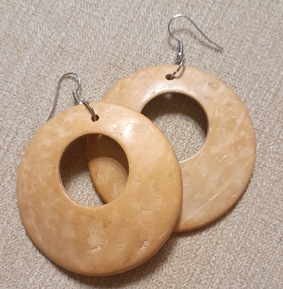 Natural Wood Hoop Earrings, 3" - Picture 2 of 4